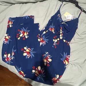 NWT Navy Floral Wide Leg Jumpsuit